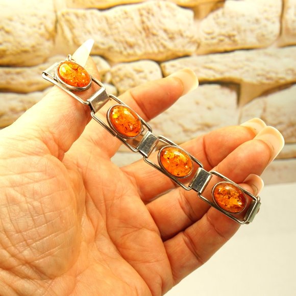 UNISEX AMBER and 925 SILVER LINK BRACELET 7, TENNIS STYLE, GIFT FOR HER or HIM - Picture 2 of 10